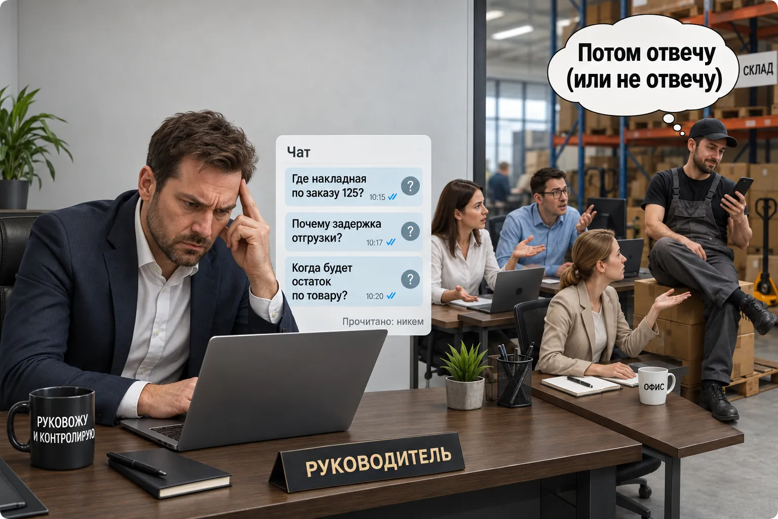 Руководитель и команда ждут ответа на вопросы в задаче